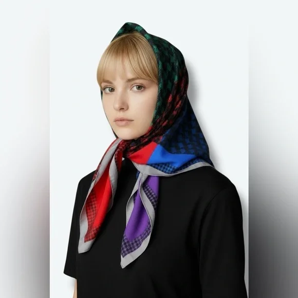 1980s Christian Dior 35” x 35” Multi Houndstooth Scarf - Picture 3 of 4